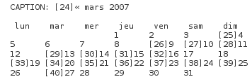 capture écran du calendrier en mode texte