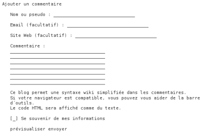 capture écran du formulaire de commentaire en mode texte